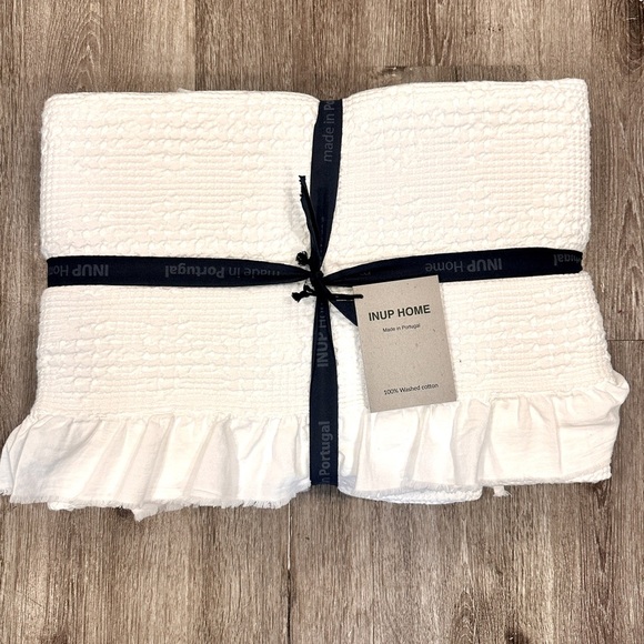 INUP Portugal Solid White Cotton Quilt Coverlet Textured Pattern, King White NEW - Picture 1 of 4